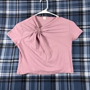 Lululemon Pink Twist Front Short Sleeve Yoga Top Size M Logo Tee